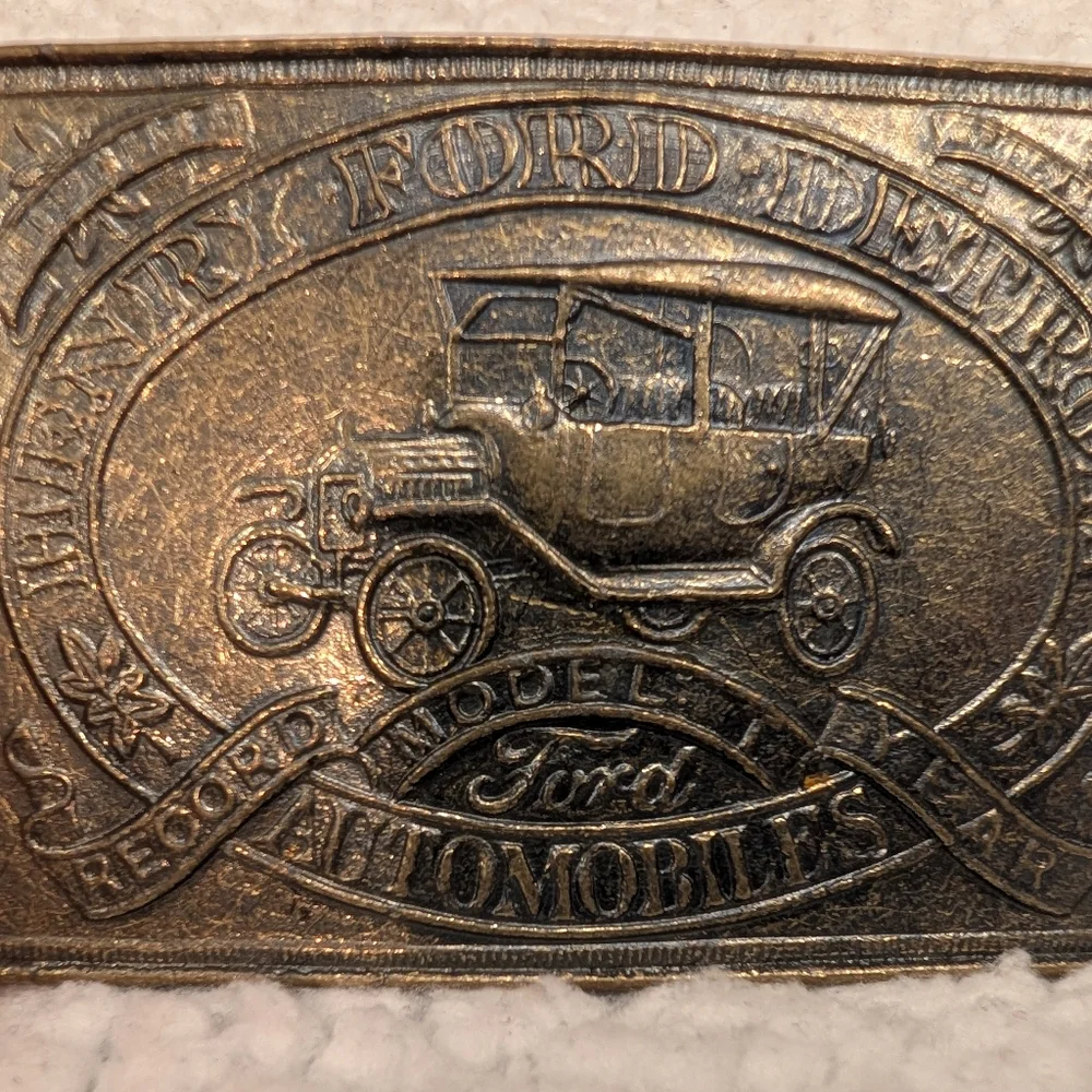 Vtg Heavy Solid Pewter Henry Ford Automobiles Model T Detroit Belt Buckle